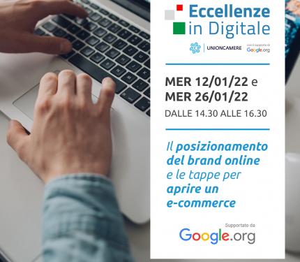Locandina webinar 12 e 26 gennaio 2022 posizionamento online e come aprire un e-commerce