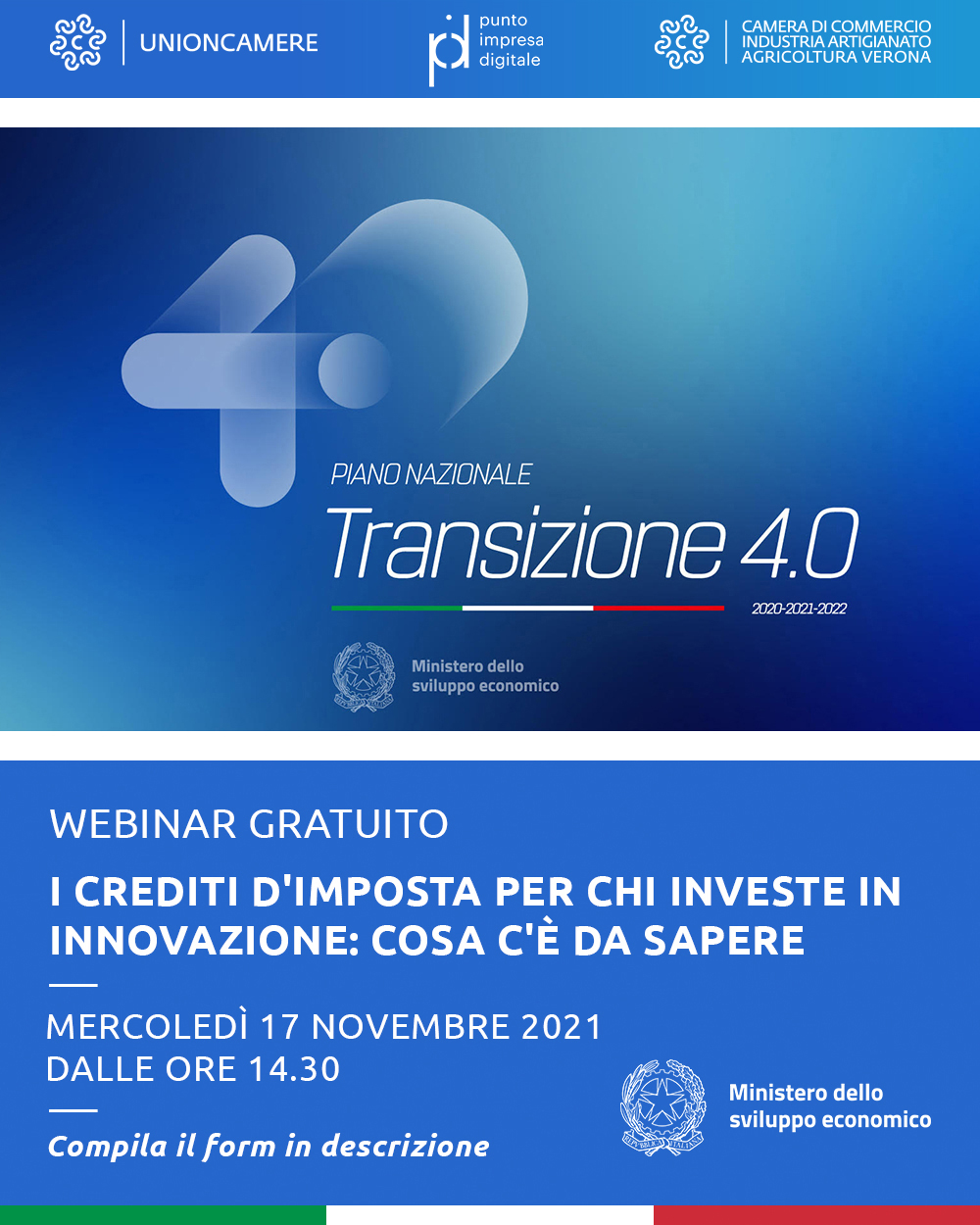 Locandina i crediti di imposta per chi investe in innovazione 17 novembre 2021